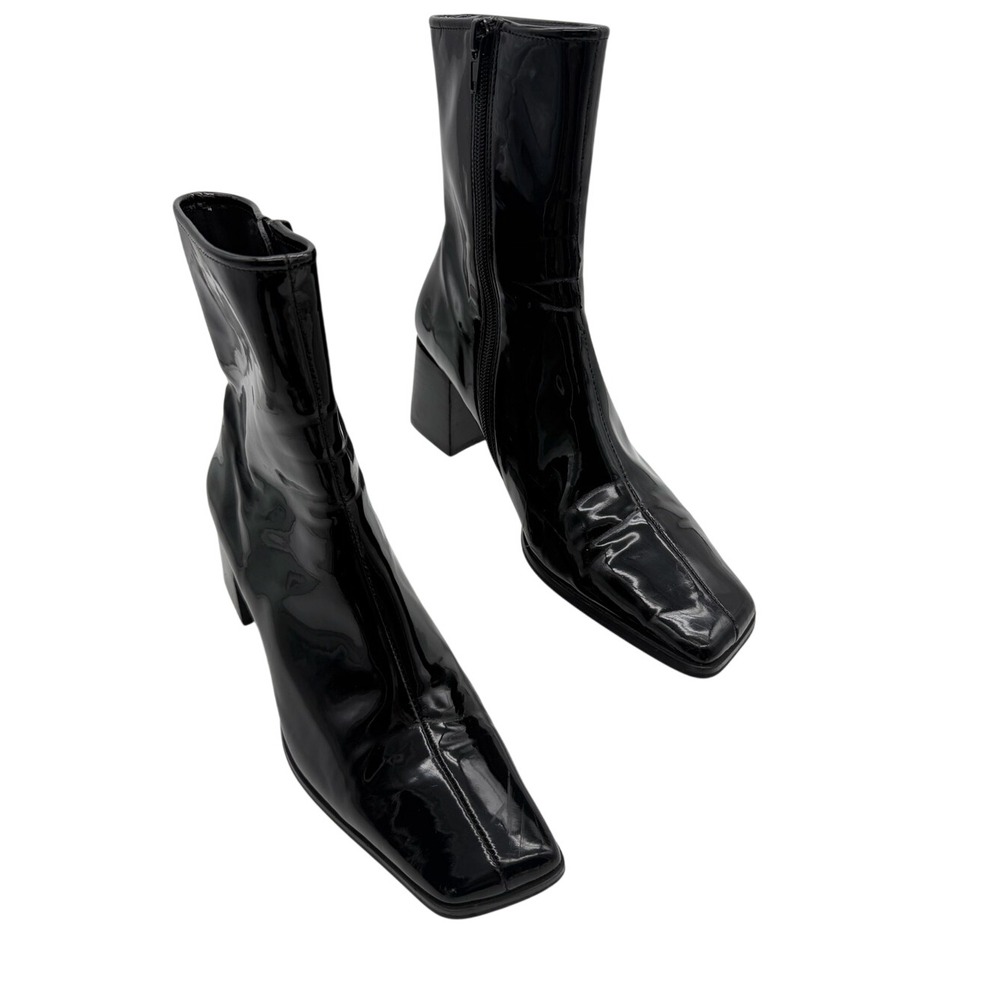 Jeffrey Campbell Black Patent Square-Toe  Ankle Boots Size 7.5
